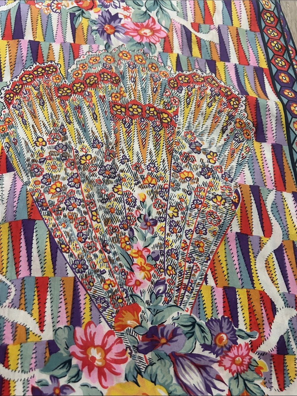 VTG Silk Liberty of London Made In England Vibrant Floral Fan Print Long Scarf - Picture 9 of 16